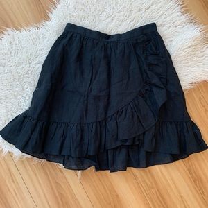 JCrew linen faux wrap ruffle skirt black Women 2P